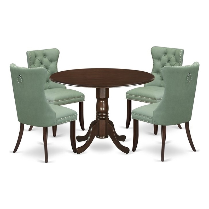 East West Furniture 5-Piece Dining Table Set in Mahogany/Willow Green