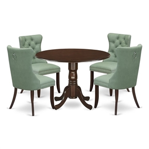 East West Furniture 5-Piece Dining Table Set in Mahogany/Willow Green