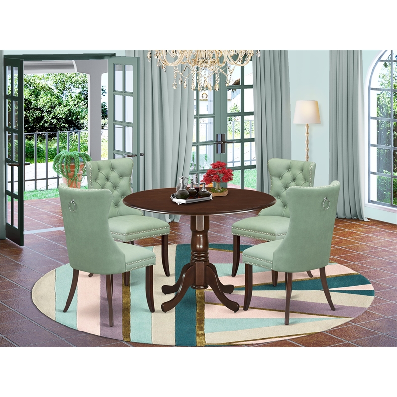 East West Furniture 5-Piece Dining Table Set in Mahogany/Willow Green
