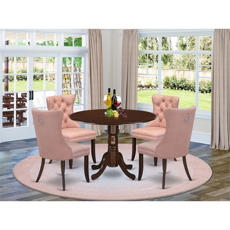 East West Furniture 5-Piece Dining Room Set in Mahogany/Beige Red