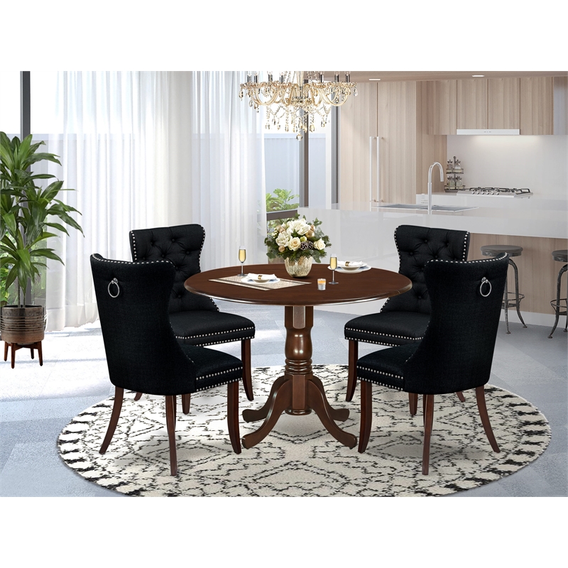 East West Furniture 5-Piece Dining Room Set in Mahogany/Black