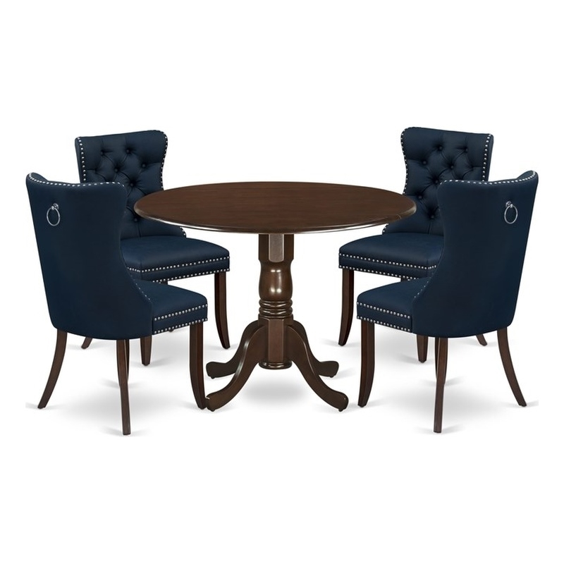 East West Furniture 5-Piece Kitchen Table Set in Mahogany/Navy Blue