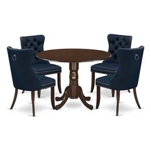 East West Furniture 5-Piece Kitchen Table Set in Mahogany/Navy Blue