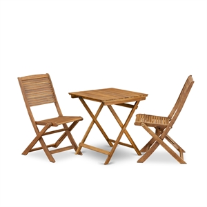East West Furniture 3-Piece Outdoor Bistro Set in Natural Oil