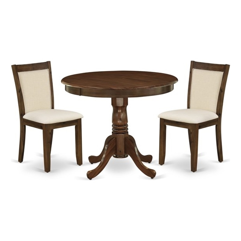 East West Furniture 3-Piece Dining Table Set  in Antique Walnut/Light Beige