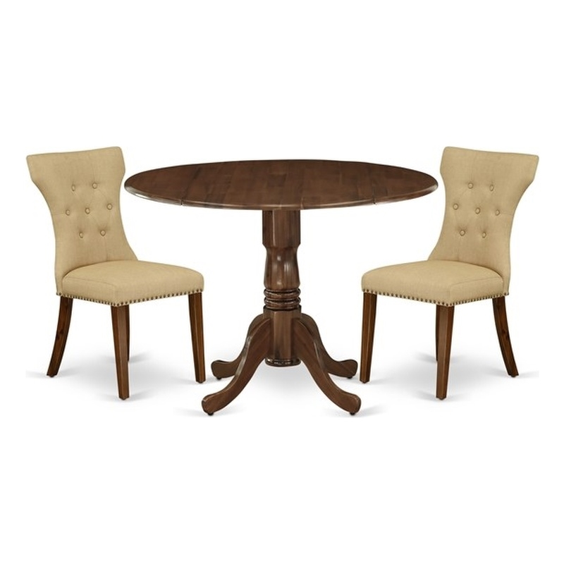 East West Furniture 3-Piece Dining Table Set  in Antique Walnut/Brown