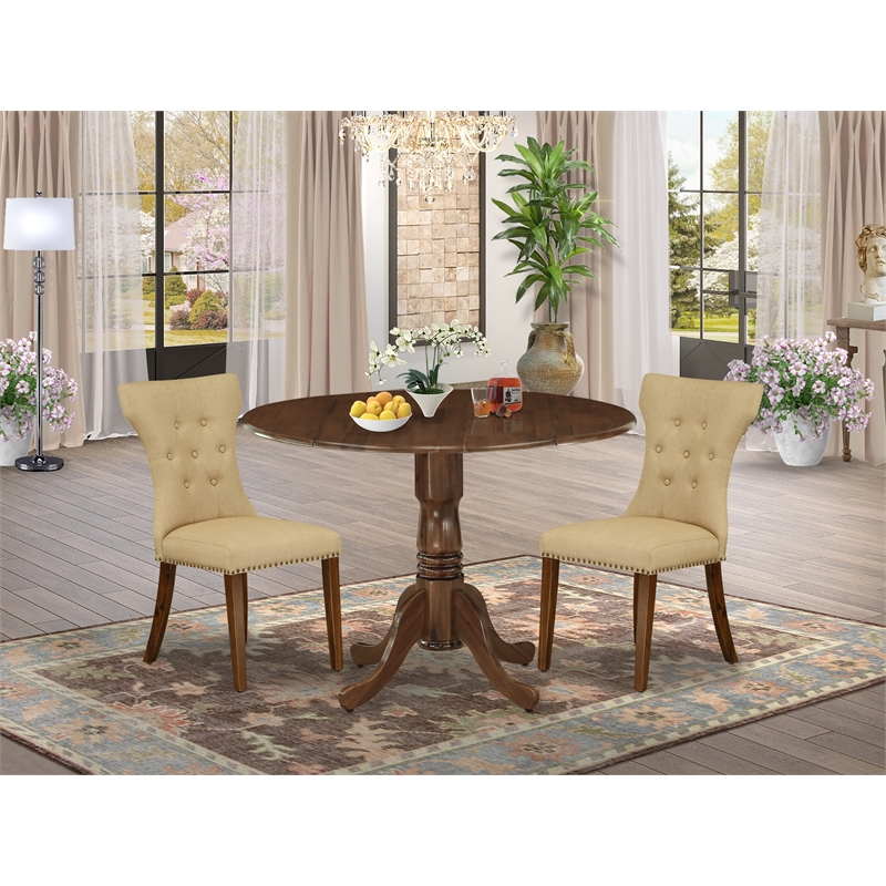 East West Furniture 3-Piece Dining Table Set  in Antique Walnut/Brown