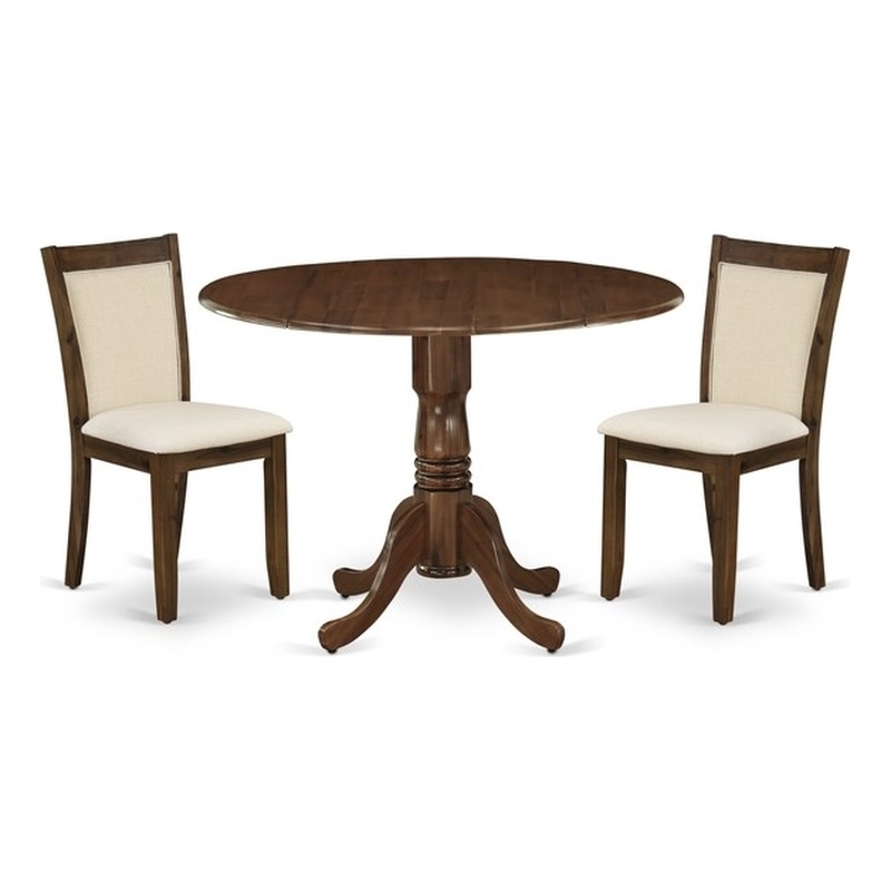 East West Furniture 3-Piece Kitchen Set in Antique Walnut/Light Beige