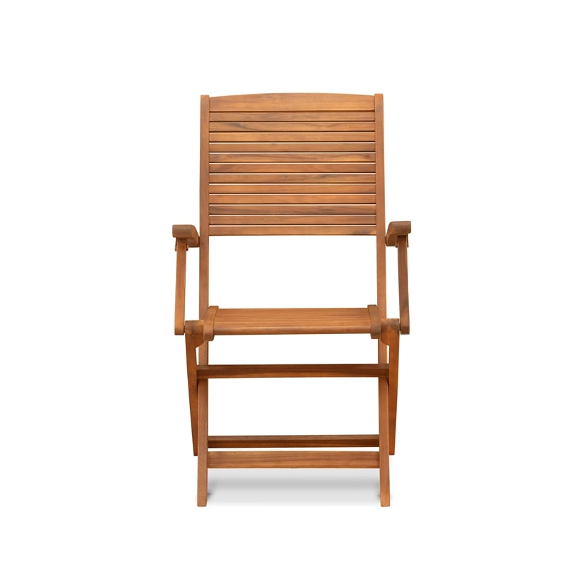 East West Furniture 2-Piece Outdoor Folding Arm Chair in Natural Oil