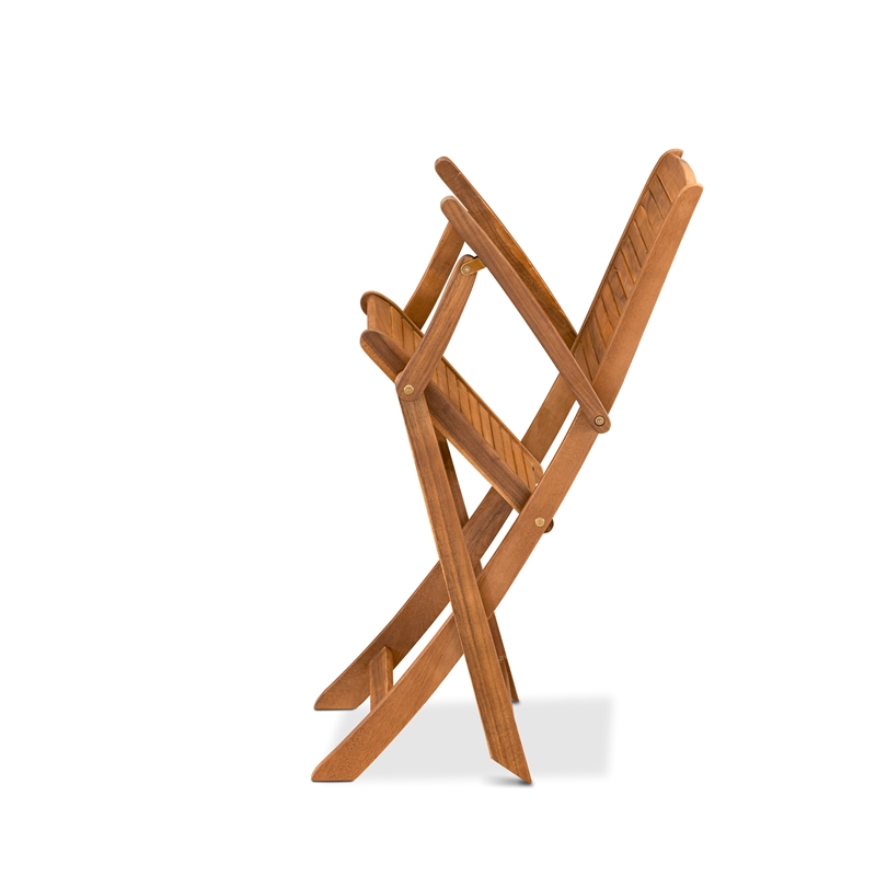 East West Furniture 2-Piece Outdoor Folding Arm Chair in Natural Oil