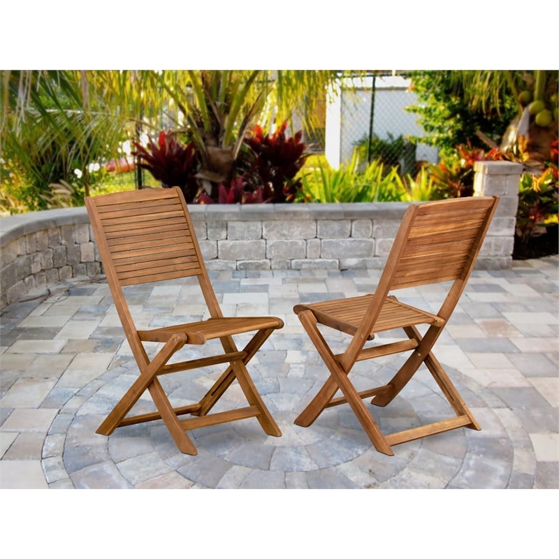 East West Furniture 2-Piece Foldable Patio Chair in Natural Oil