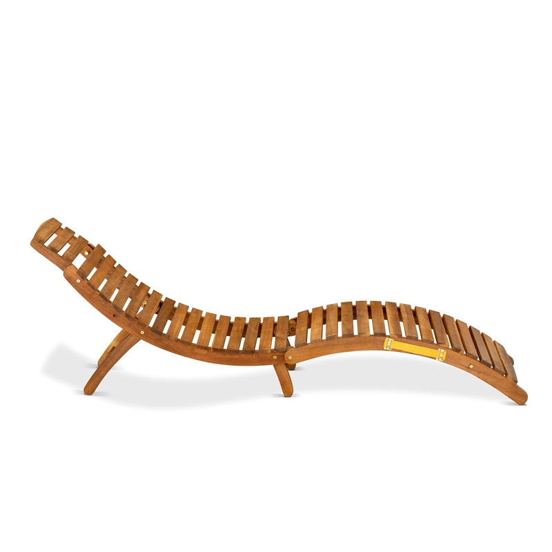East West Furniture Patio Chaise Lounge in Natural Oil/Light Brown Cushion