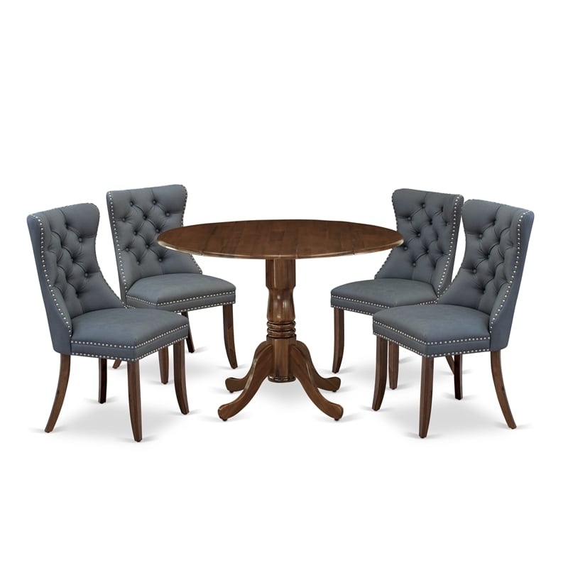 East West Furniture 5-Piece Dining Table Set in Antique Walnut/Platinum Gray