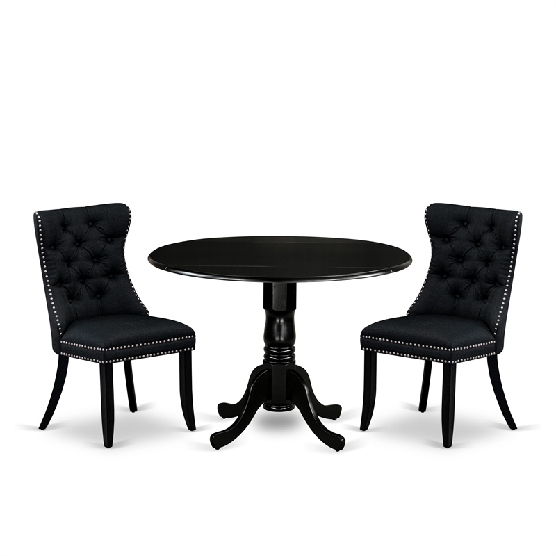 East West Furniture 3-Piece Dining Set in Black/Black
