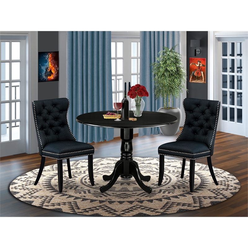 East West Furniture 3-Piece Dining Set in Black/Black