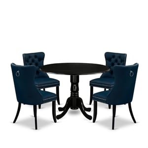 East West Furniture 5-Piece Modern Dining Table Set in Black/Navy Blue