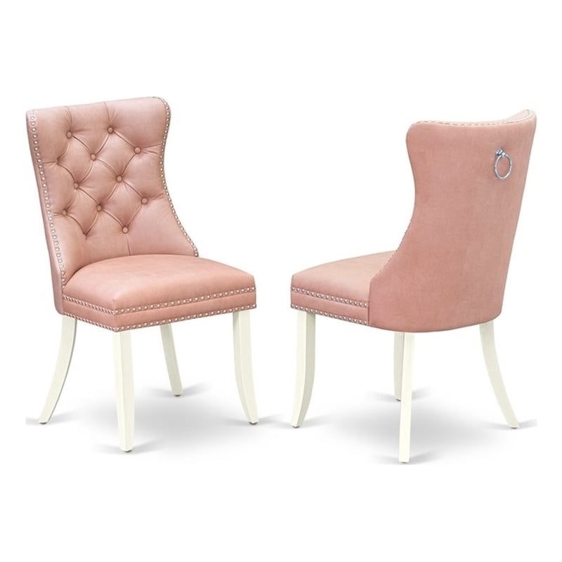 East West Furniture Faux Leather Parson Dining Chair in Beige Red (Set of 2)