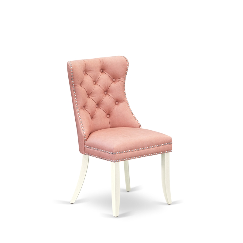 East West Furniture Faux Leather Parson Dining Chair in Beige Red (Set of 2)