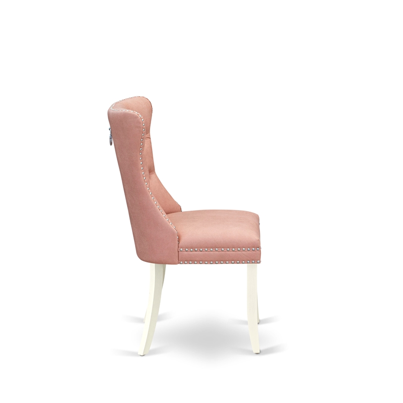 East West Furniture Faux Leather Parson Dining Chair in Beige Red (Set of 2)