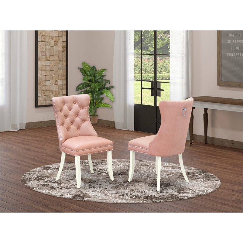 East West Furniture Faux Leather Parson Dining Chair in Beige Red (Set of 2)
