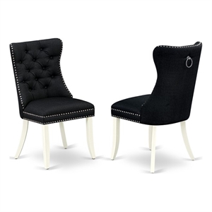 East West Furniture Linen Fabric Parson Dining Chair in Black (Set of 2)