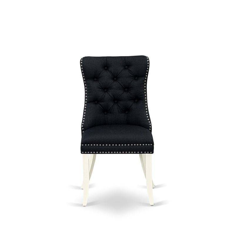 East West Furniture Linen Fabric Parson Dining Chair in Black (Set of 2)