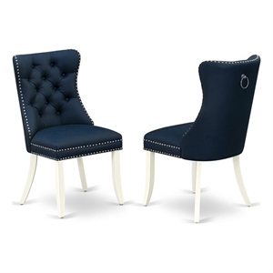 East West Furniture Faux Leather Parson Dining Chair in Navy Blue (Set of 2)