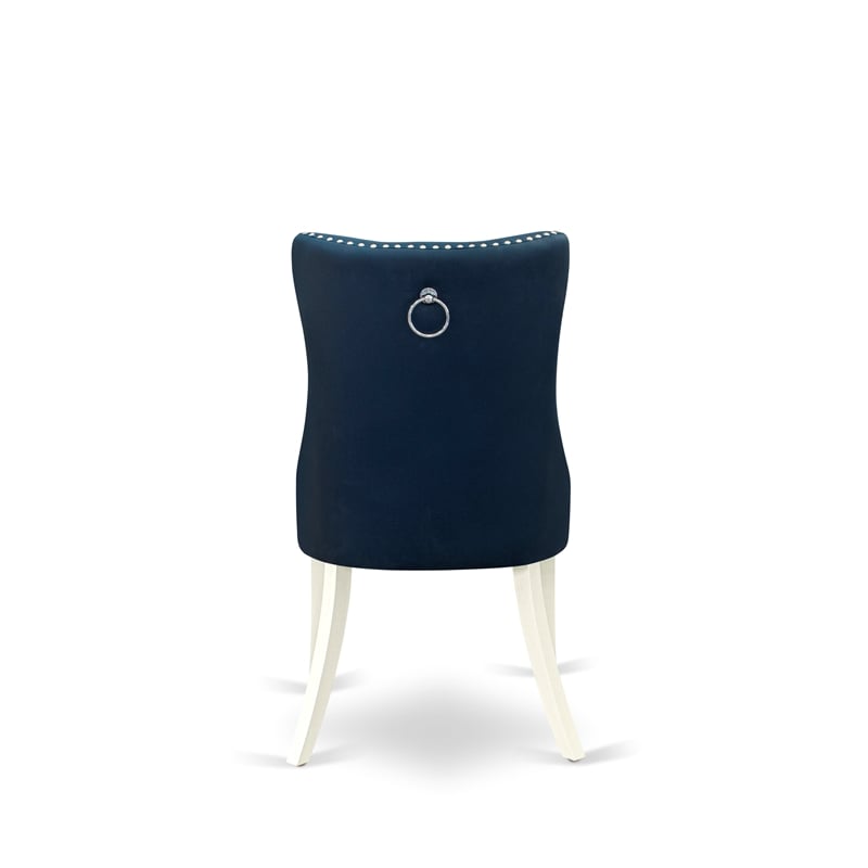 East West Furniture Faux Leather Parson Dining Chair in Navy Blue (Set of 2)