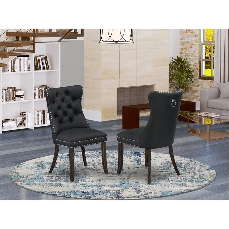East West Furniture Faux Leather Parson Dining Chair in Dark Gray (Set of 2)