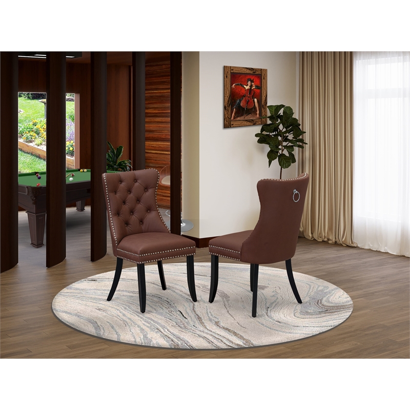East West Furniture Faux Leather Parson Dining Chair in Burgundy (Set of 2)