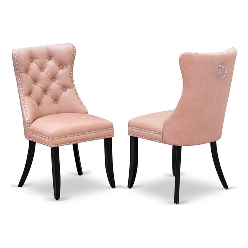 East West Furniture Faux Leather Parson Dining Chair in Beige Red (Set of 2)