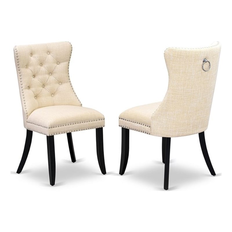 East West Furniture Linen Fabric Parson Dining Chair in Light Beige (Set of 2)