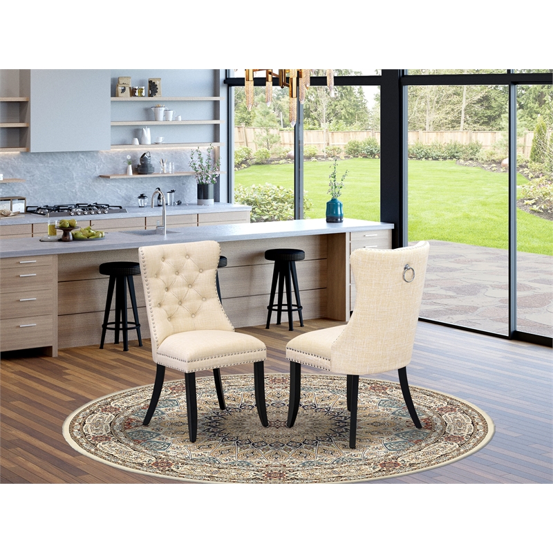 East West Furniture Linen Fabric Parson Dining Chair in Light Beige (Set of 2)