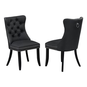 East West Furniture Faux Leather Parson Dining Chair in Dark Gray (Set of 2)