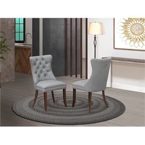 East West Furniture Parson Dining Chair in Mahogany/Light Gray (Set of 2)