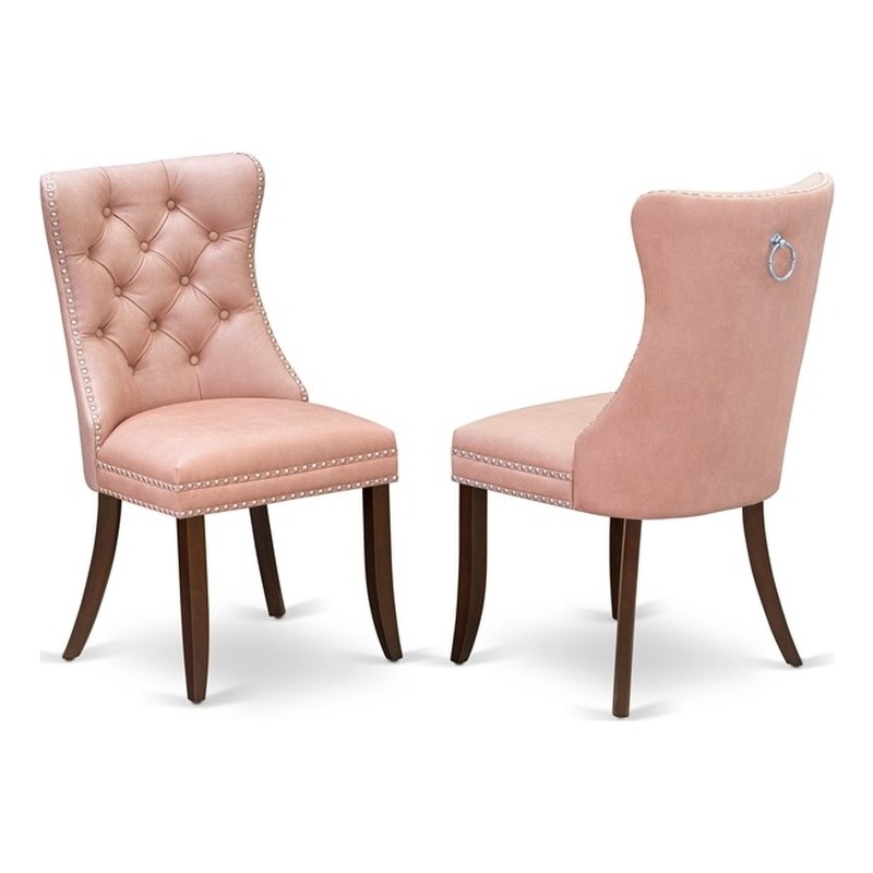 East West Furniture Faux Leather Parson Dining Chair in Beige Red (Set of 2)