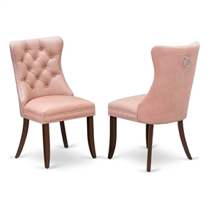 East West Furniture Faux Leather Parson Dining Chair in Beige Red (Set of 2)