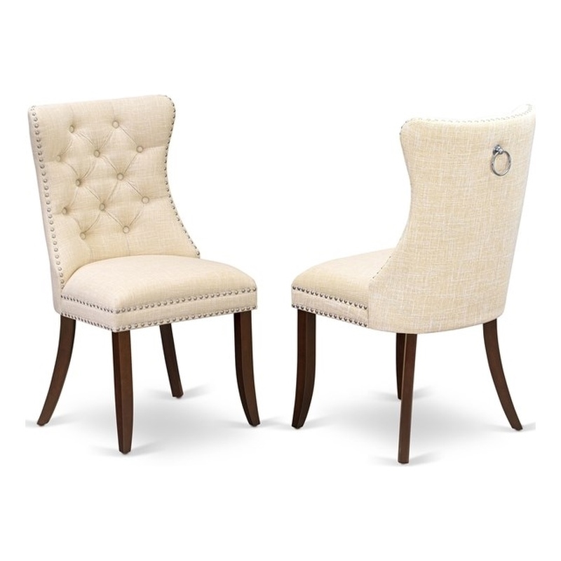 East West Furniture Linen Fabric Parson Dining Chair in Light Beige (Set of 2)