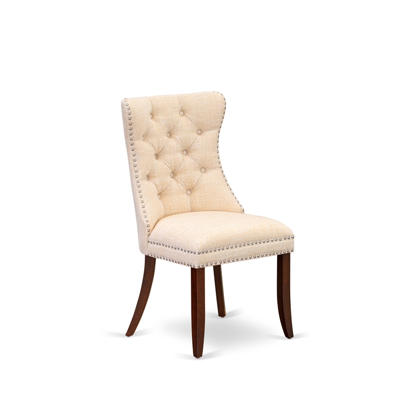 East West Furniture Linen Fabric Parson Dining Chair in Light Beige (Set of 2)