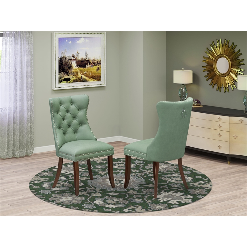 East West Furniture Faux Leather Parson Dining Chair in Willow Green (Set of 2)