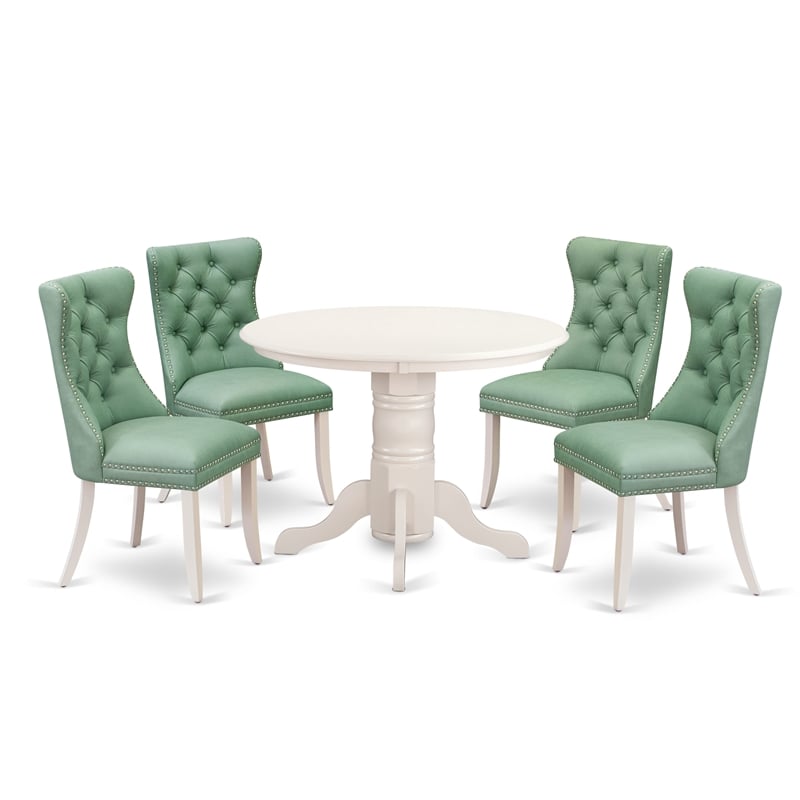 East West Furniture 5-Piece Kitchen Table Set in Linen White/Willow Green