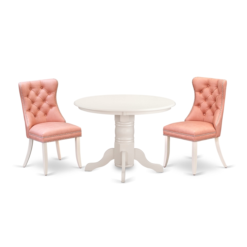 East West Furniture 3-Piece Dining Table Set  in Linen White/Beige Red