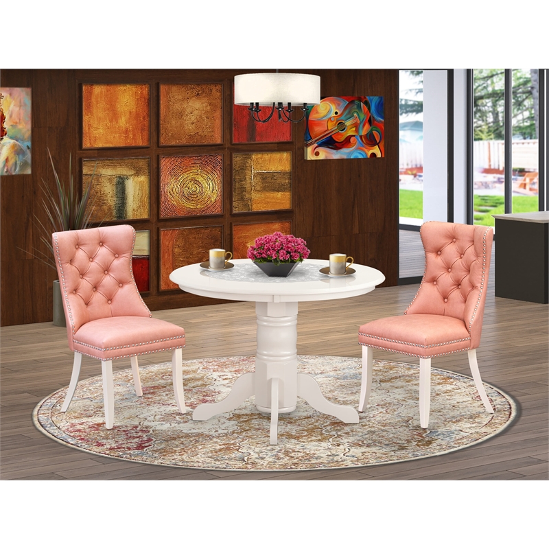 East West Furniture 3-Piece Dining Table Set  in Linen White/Beige Red