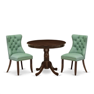 East West Furniture 3-Piece Kitchen Table Set in Antique Walnut/Willow Green