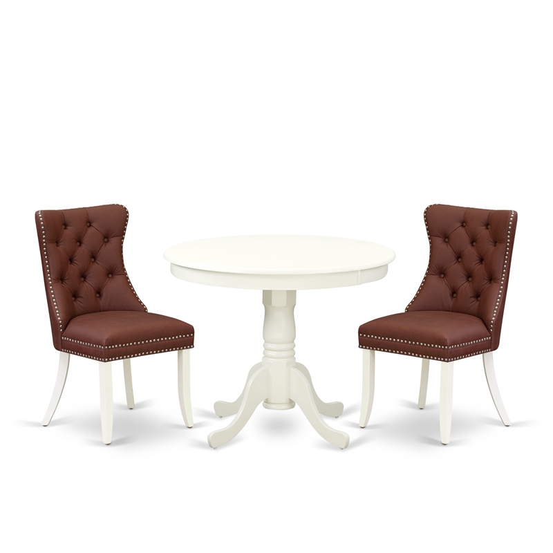 East West Furniture 3-Piece Dining Set for Small Spaces in Linen White/Burgundy