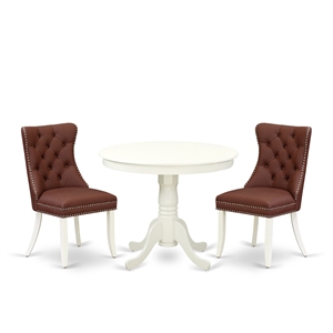 East West Furniture 3-Piece Dining Set for Small Spaces in Linen White/Burgundy