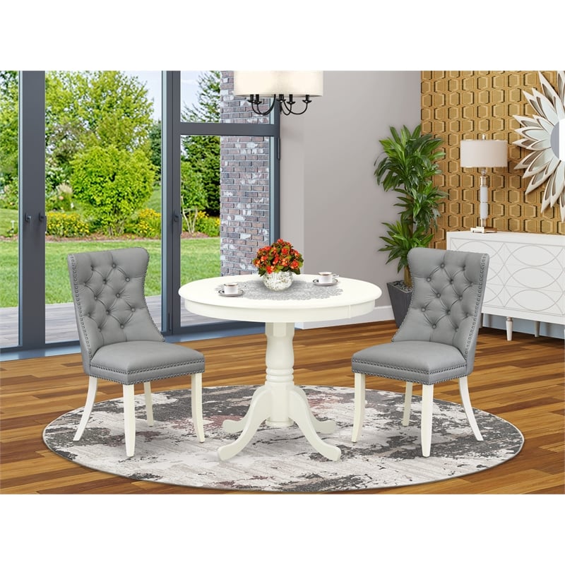 East West Furniture 3-Piece Dining Set in Linen White/Light Gray