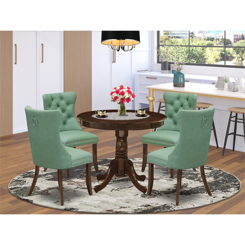 East West Furniture 5-Piece Kitchen Table Set in Antique Walnut/Willow Green
