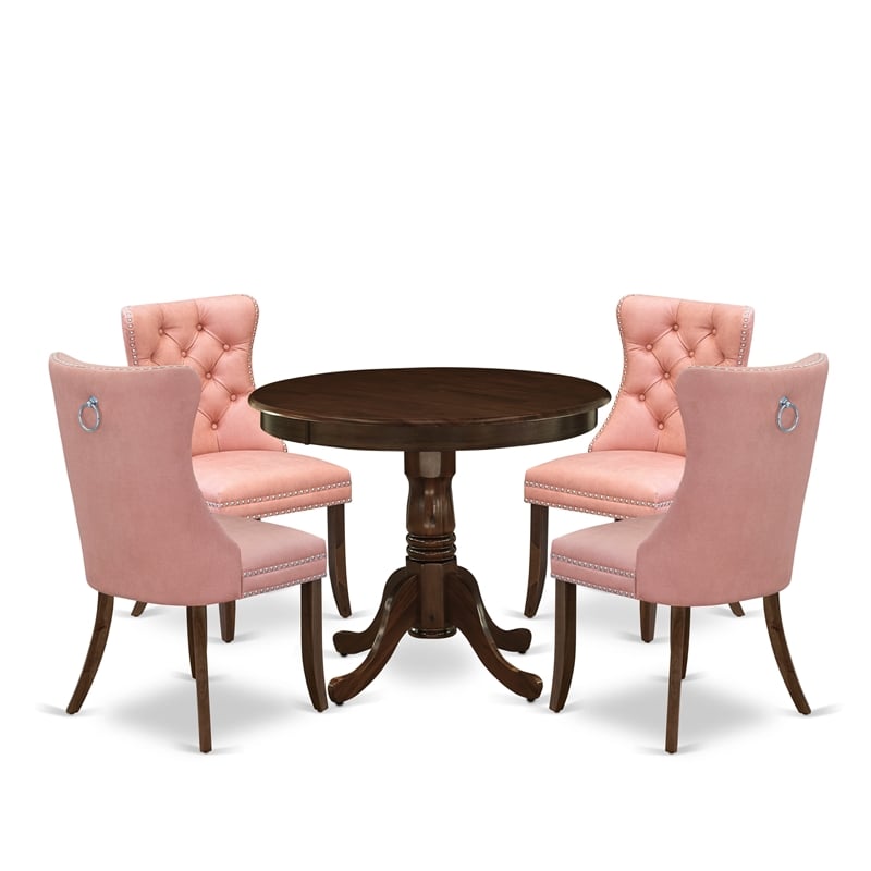 East West Furniture 5-Piece Dinette Set in Antique Walnut/Beige Red