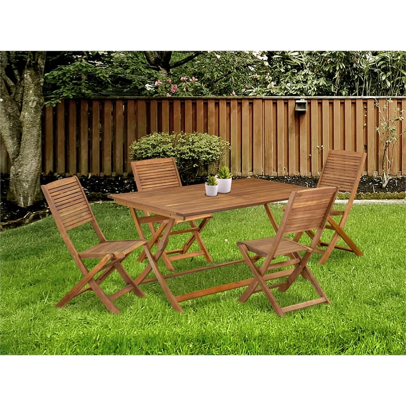 East West Furniture 5-Piece Patio Garden Table Set in Natural Oil